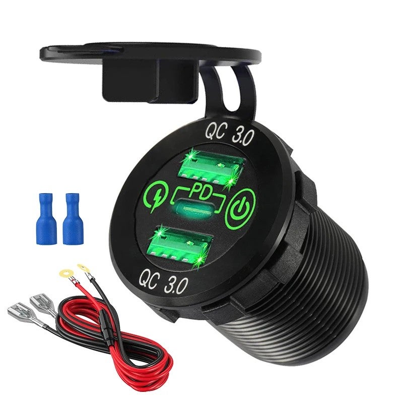 Bluejw 60W USB C Car Charger, PD Type C QC3.0 Dual Port, Triple 12V USB Socket Car Charger with Touch Switch for Car Boat Marine Automobile Chargers - Image 1